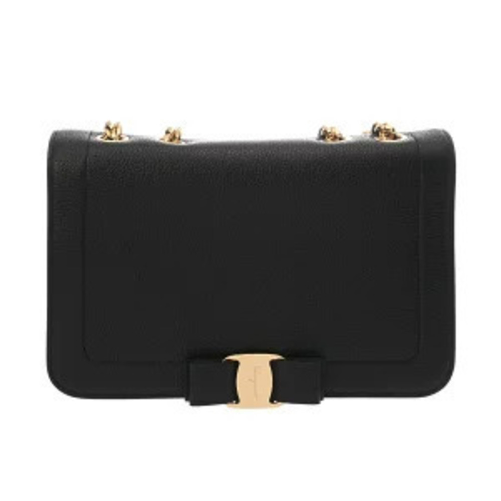 Salvatore Ferragamo Chain Shoulder Bag Black Leather